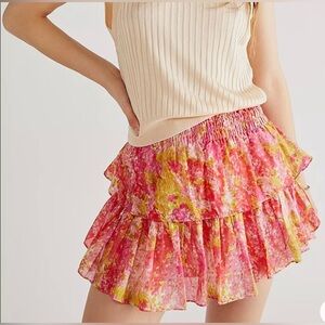 LOVE SHACK FANCY Floral Ruffle Mini Skirt Sz Medium